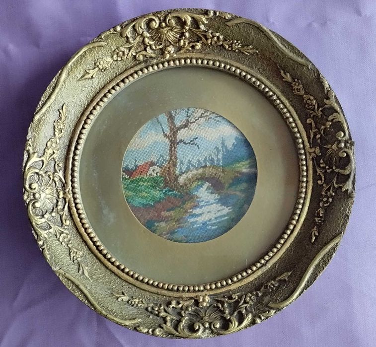 стар, рамкиран, малък гоблен