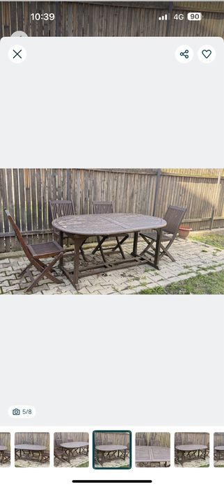 Masa extensibila si 4 scaune din lemn masiv pentru exterior