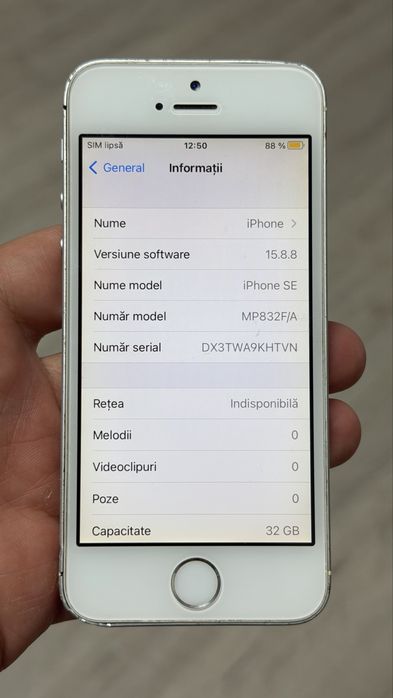 iPhone 5 SE Silver Neverlock-32GB-88%--Amprenta OK-Perfect Functional-