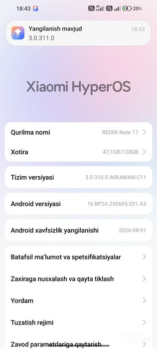 Redmi note 17   1oylik tell