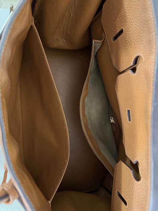 Geantă piele naturală maro caramel, model Birkin, dimensiune mare