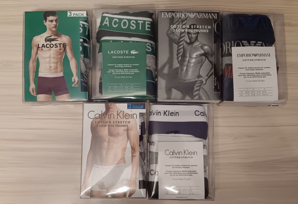 Гащи, Боксери на Calvin Klein, Emporio Armani, Lacoste