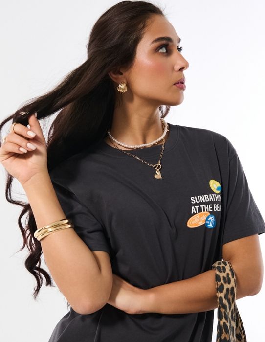 Нова дамска тениска с принт памук Sinsay размер XXS