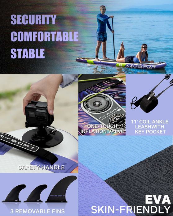 Нов, висок клас, 350 СМ надуваем падъл борд all-round SUP MYBOAT MY19 (Touring Air Purple) в лилав дизайн.