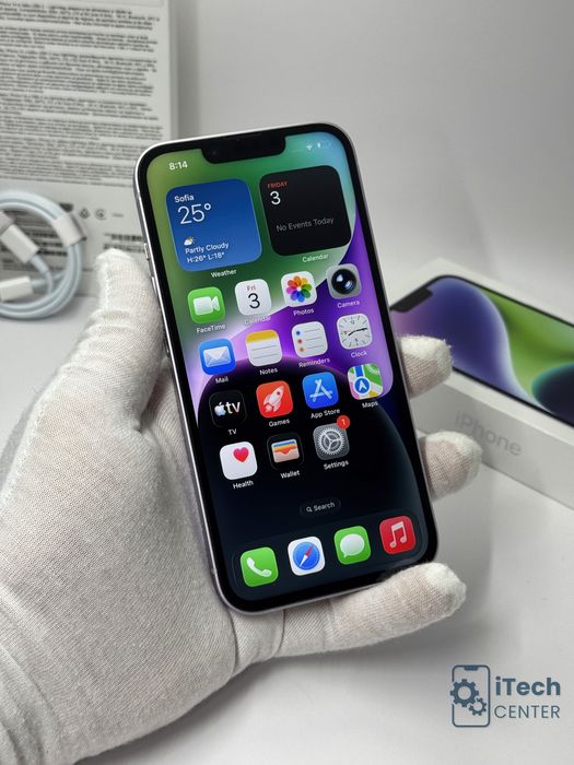 iPhone 14, 256GB, Purple, 100% батерия, КАТО НОВ, ГАРАНЦИЯ!