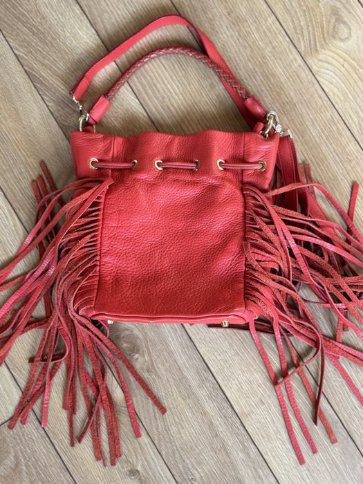 Roberta Biagi италианска кожена червена чанта с ресни отлична