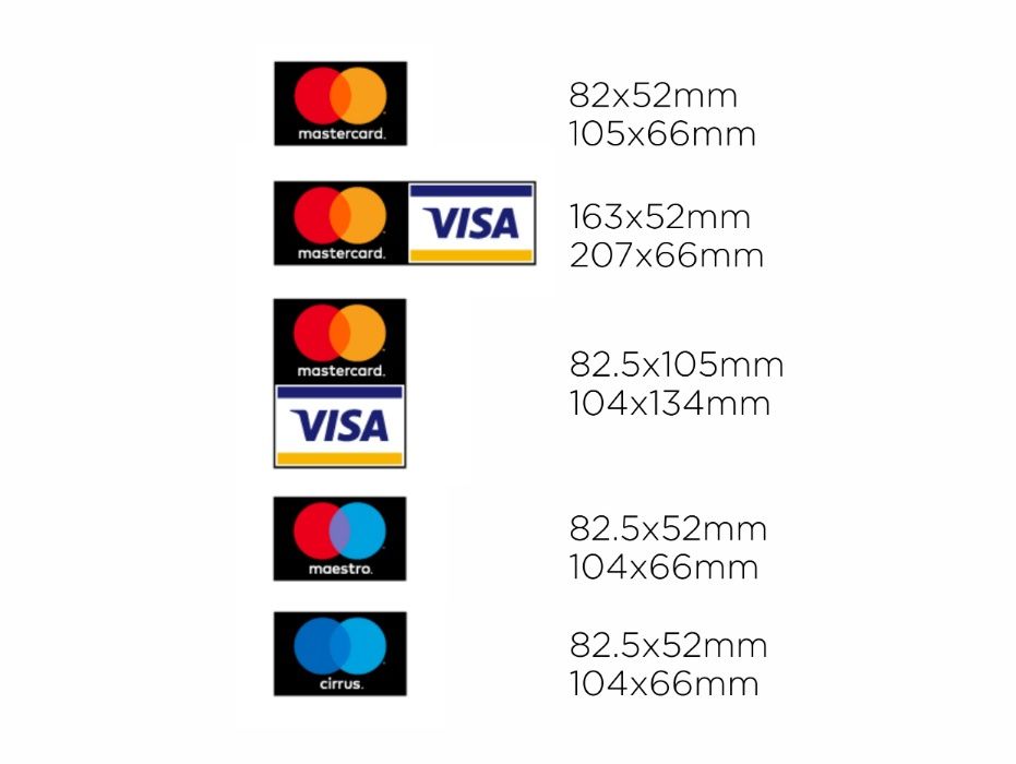 Наклейки VISA, MasterCard, Maestro, Cirrus. Made in USA