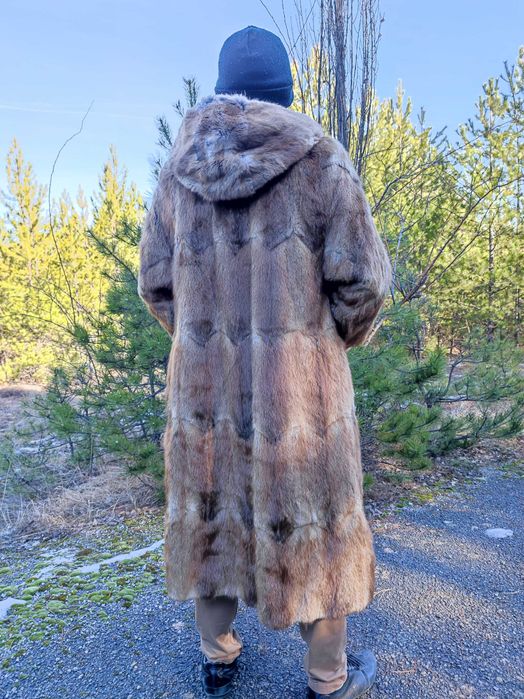 Дълго кожено палто с качулка УНИСЕКС размер М/L