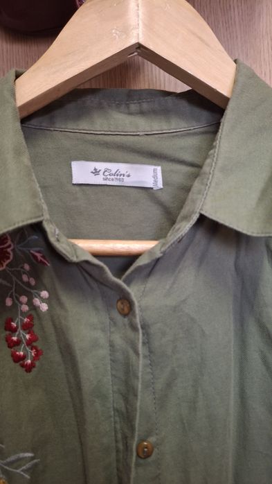 Cămașă lungă verde cu broderie florală