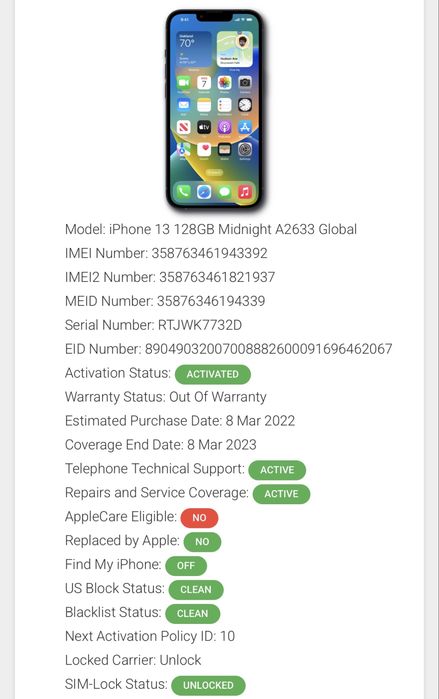 iPhone 13 128GB Black 100% Neverlocked - Baterie Noua