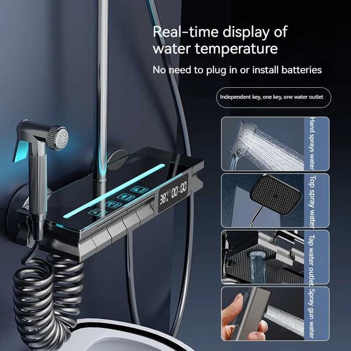 Модерен интелигентен термостатен душ за баня с дисплей и LED подсветка