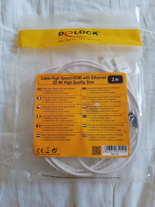 Negociem cablu micro hdmi la hdmi 2 metri De Lock DeLock 3D 4K premium