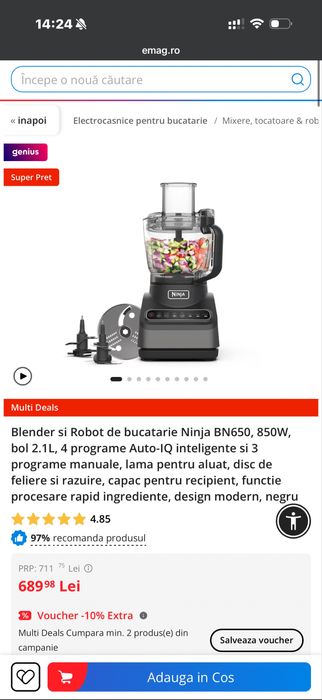 robot de bucătărie Ninja BN650, 850W, bol 2.1L.