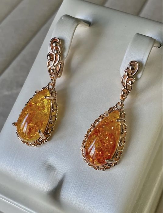 Серьги с янтарём позолоченные