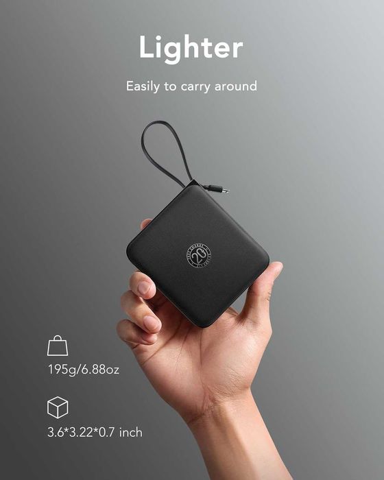 Външна батерия VRURC 10000mAh 22.5W вградени кабели дисплей