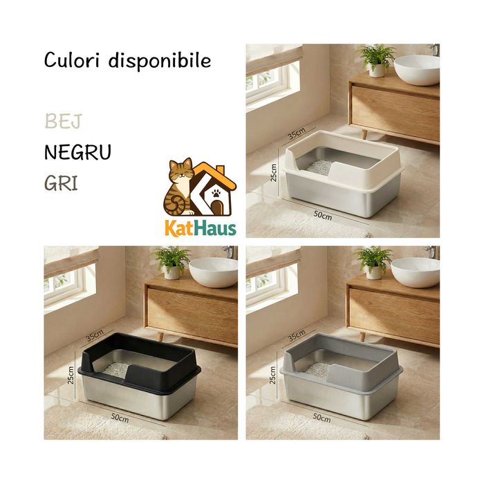 Litiera pisici metalica INOX anti-miros, cu capac, culori disponibile