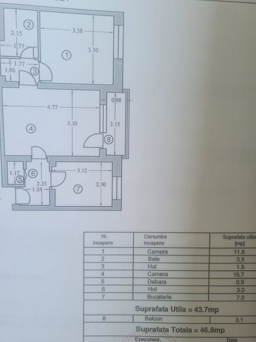 Apartament 2 camere Cf.1 semidecomandat