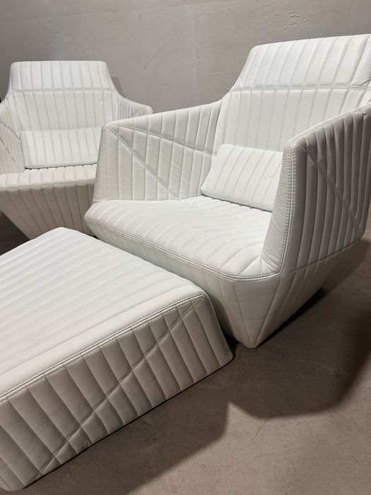 Ligne Roset Facett дизайнерски винтидж кожени мебели в бял цвят
