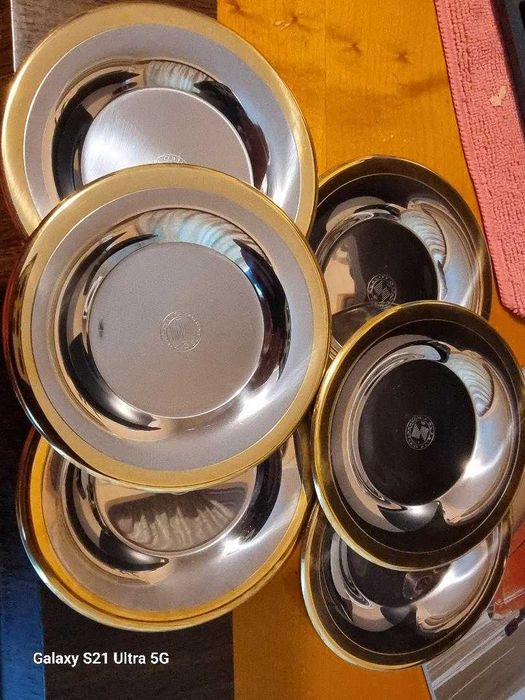 Zepter farfurioare inox L316 placate cu aur 24 K., noi, la cutie, ideale pentru cesti cafea, pahare din colectiile Zepter King, Baron,Astra si Prince