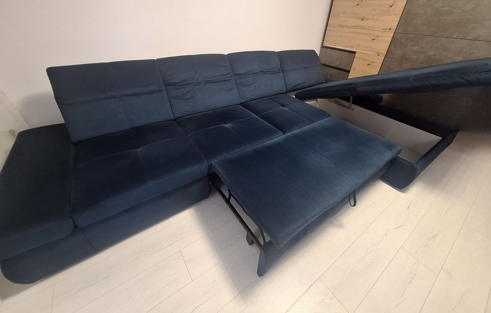 Colțar extensibil premium, albastru (catifea), stare impecabilă