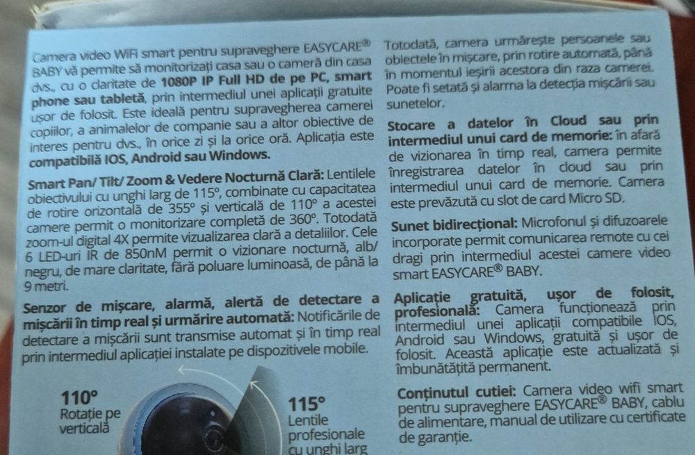 Camera de supraveghere IP WIFI cu microfon, Baby 
WARRANTY 2 years NARRANT
video camera