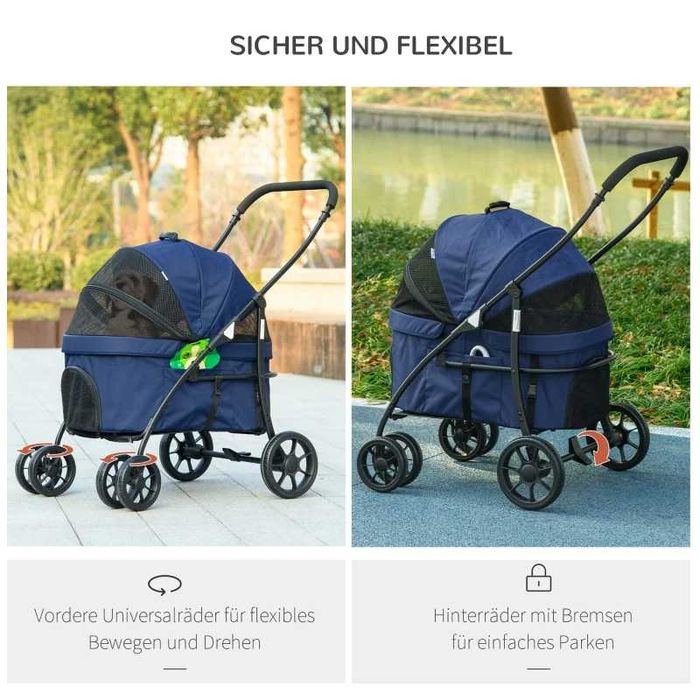 PawHut Кучешка количка/бъги, сгъваема, до 10 кг, с дъждобран