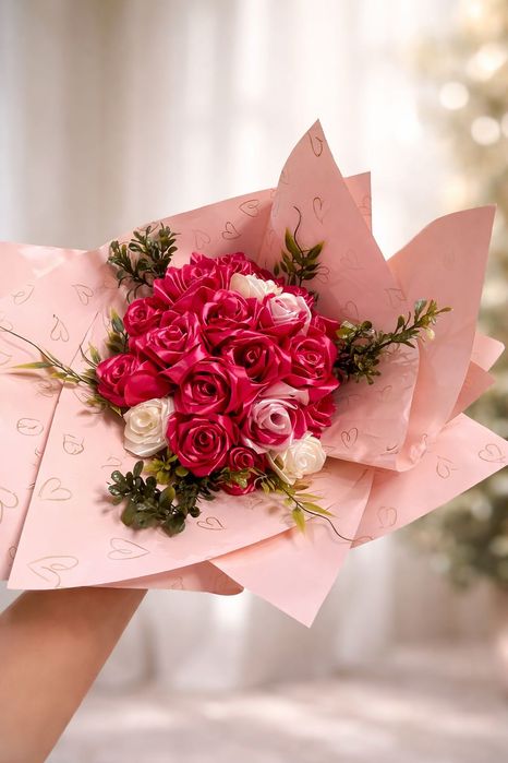 Елегантна подаръчна кутия с рози в няколко нюанса .