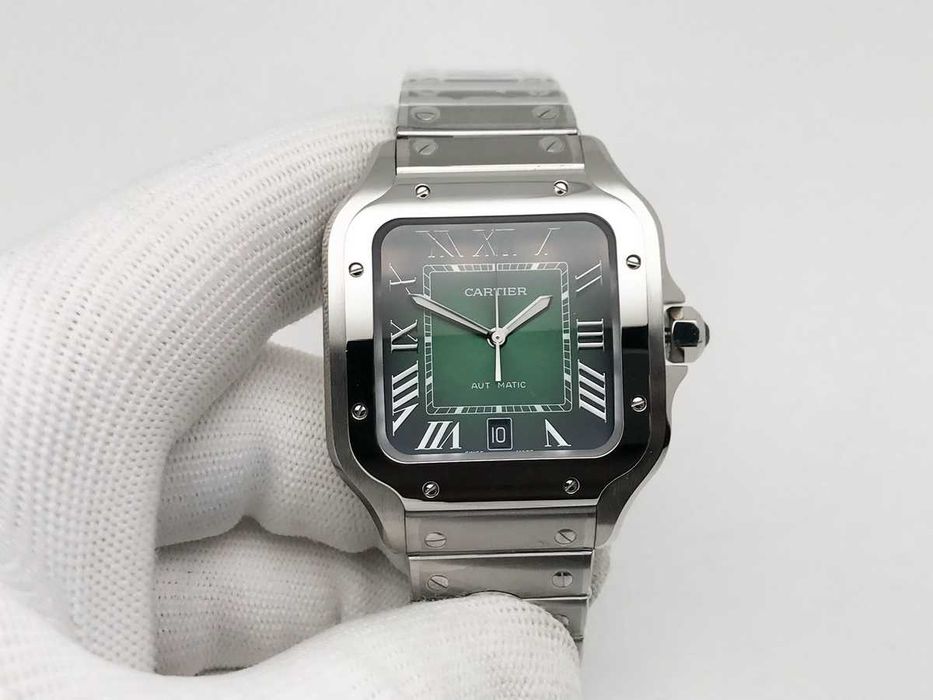 Cartier Santos de Cartier 40mm – зелен циферблат, стомана, автоматичен – реални снимки