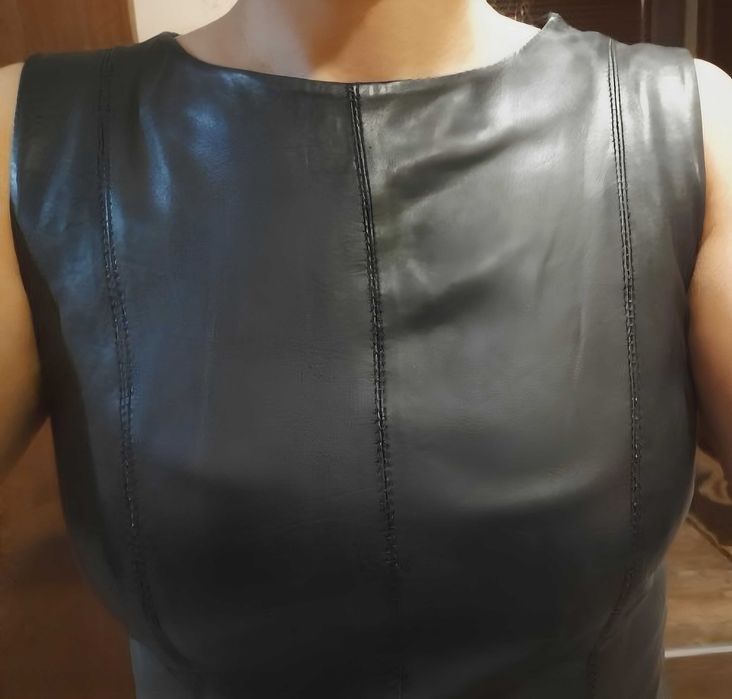 Нова дълга лъскава кожена рокля от истинска естествена кожа размер M-L