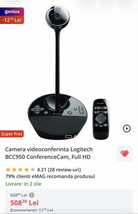 Camera videoconferinta Logitech BCC950 ConferenceCam, Full HD