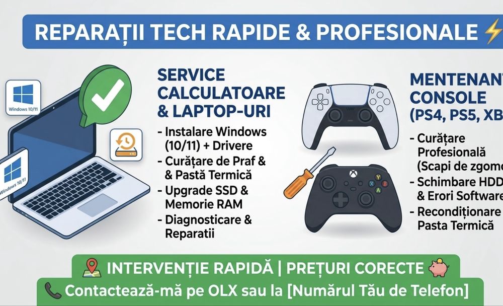 Reparatii PC/Laptop & Mentenanta console XBOX/PS - instalare windows