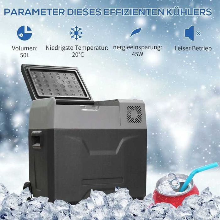 Хладилна кутия HOMCOM 50 л, до -20°C, сензорен дисплей 2 колела 58,6 x 37,8 x 54,5 см