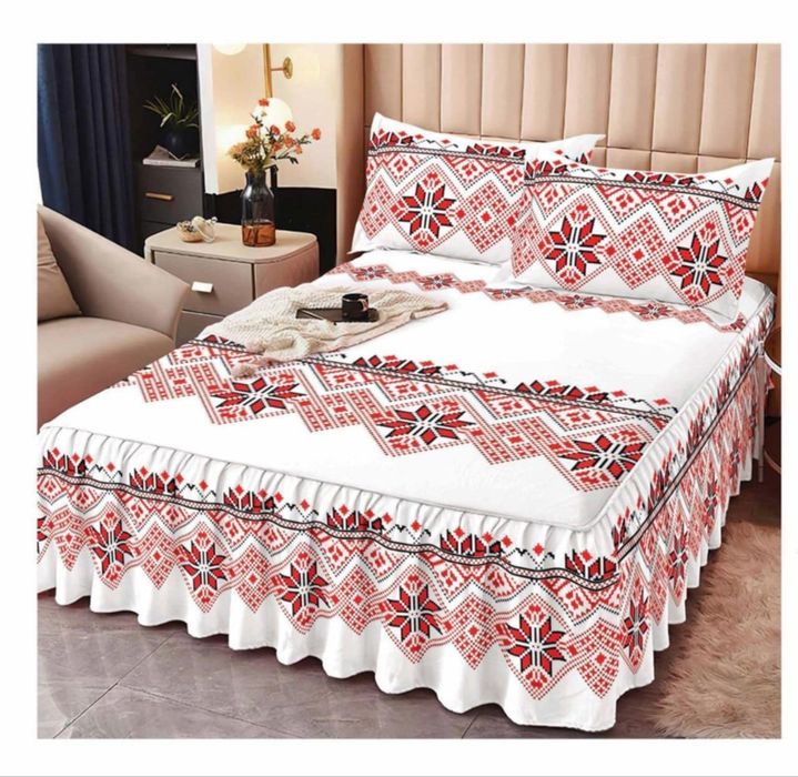 Cearceaf de pat finet cu volănașe + doua fete de perna