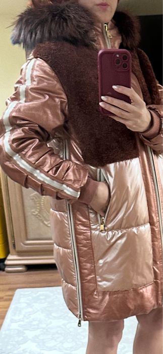 Geaca lunga cu blana de vulpe