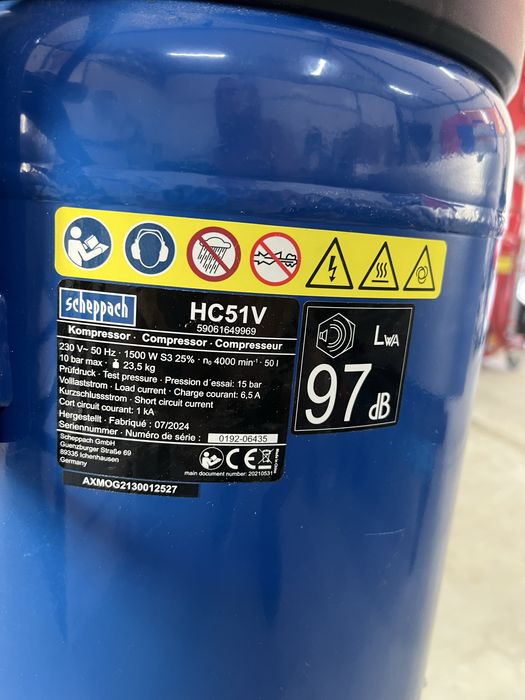 Компресор 10 бара, 50 л Scheppach HC51V 1500W