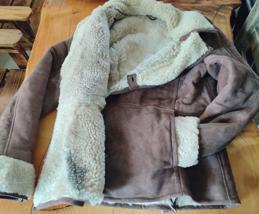 Мъжко кожено палто/яке/кожух Shearling/Винтидж естествена агнешка кожа   пилотско размер 52/54/XL/2Х