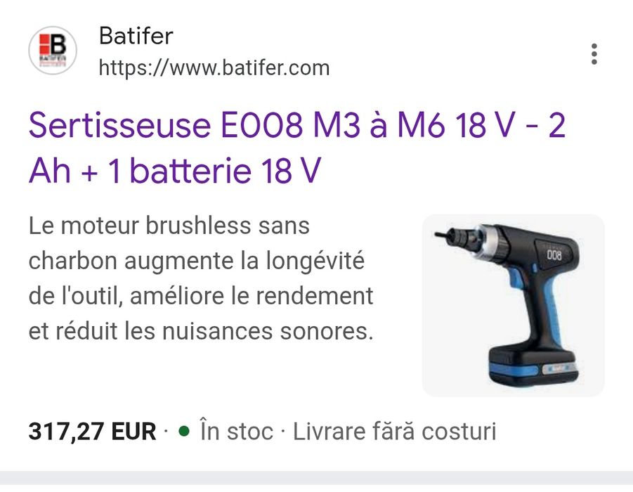 Clește de sertizare E008 M3 la M6 18V - 2Ah + 1 x baterie 18V - 2Ah