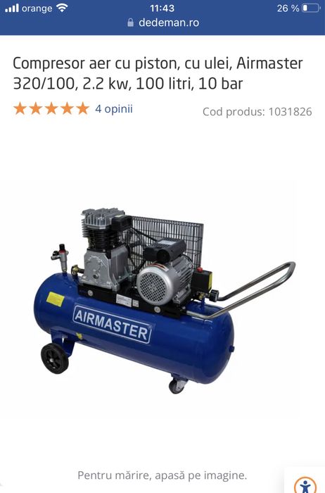 Vand compresor aer cu piston,cu ulei ,Airmaster 100 litri,10 bar