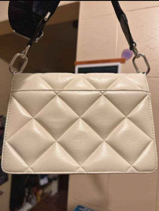 Geanta FURLA 1927 SOFT Mini CROSSBODY White Cotton Nero, noua, cadou.