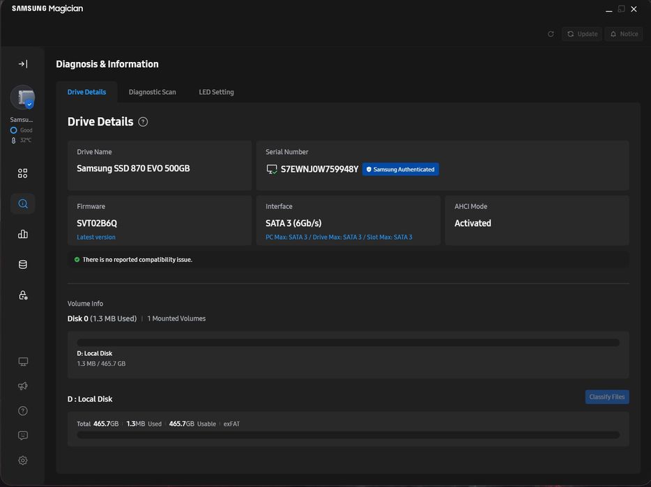 SSD Samsung 870 EVO 500GB- ca nou, doar 43 de ore de utilizare