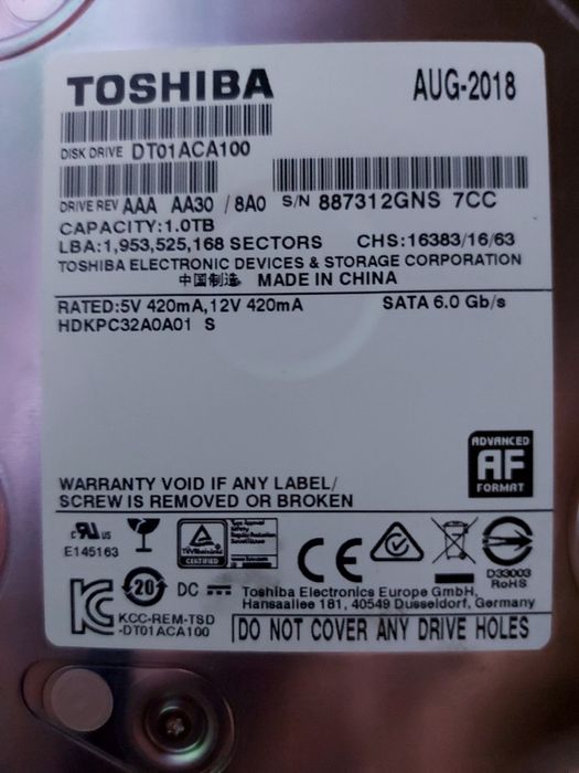 HDD Toshiba 1 Tb.