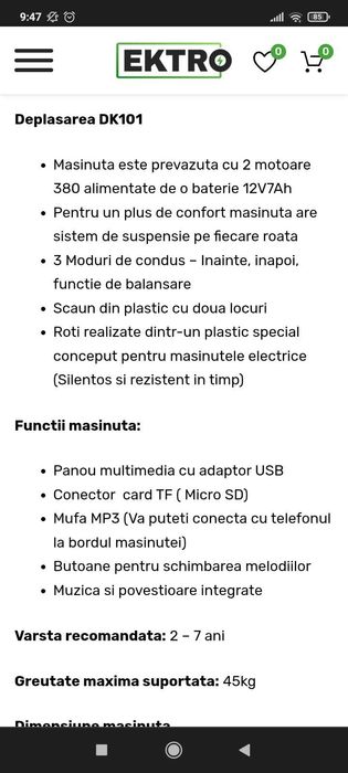 De vânzare mașinuță electrică pentru copiii