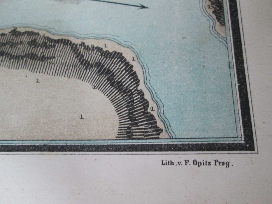 Carte veche + harta militara, Orsova 1874: Anton Boleszny, Cataracta Dunarii, Pestera Veterani si Cetatea Peth (lb. germana)