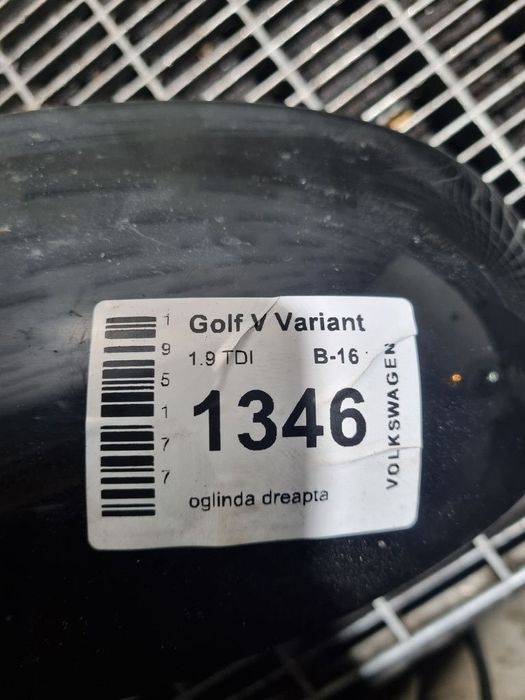 Oglinda dreapta Volkswagen Golf V Variant 2007 - 2009 4 Usi NEGRU (1346) Fara rabatare