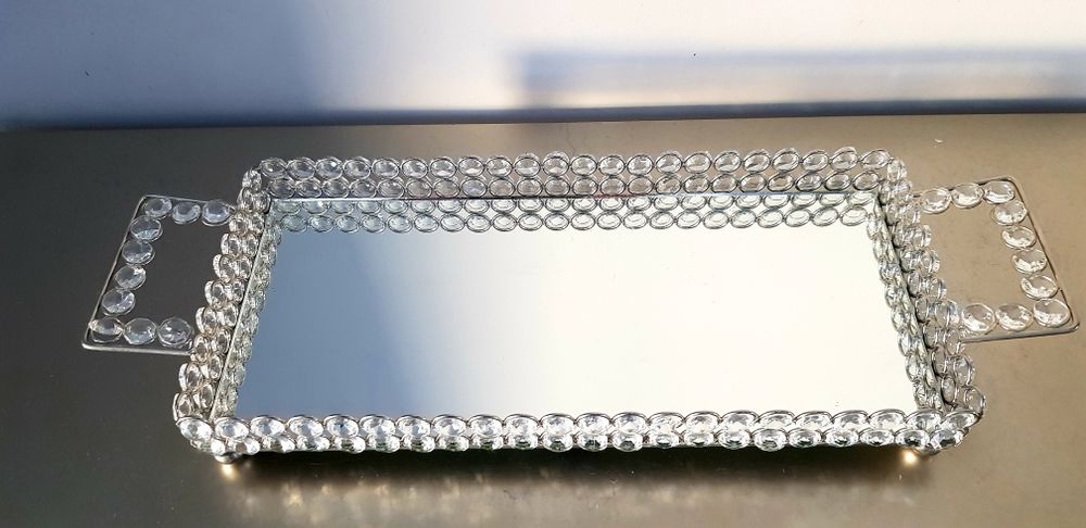 Tavă/pahare  decorative din inox, oglindă și sticlă