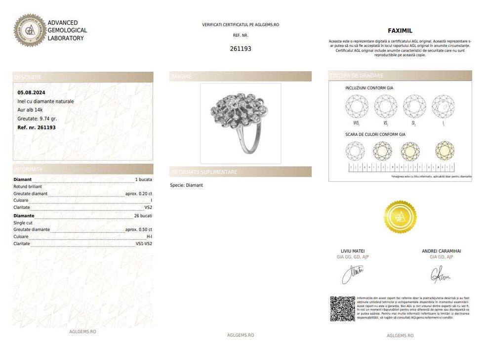 Inel din aur alb, decorat cu diamante