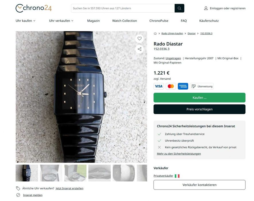 RADO Sintra Diastar Date High Tech Ceramics DIASTAR 152.0336.3 Titan