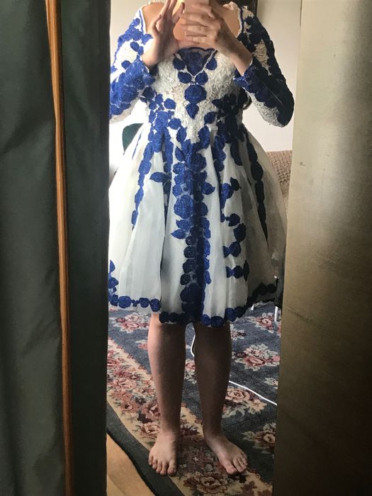 Rochie de ocazie alb cu albastru