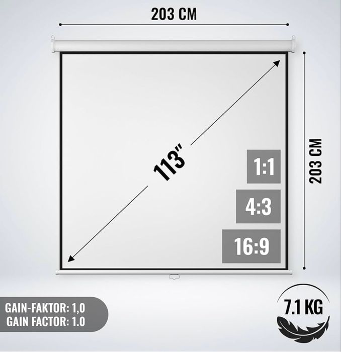 Прожекционен екран Jago 203x203см.