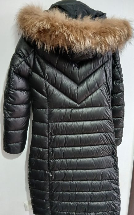 Haina lunga dama model Moncler Long Jacket blana vulpe mas 42sauL noua